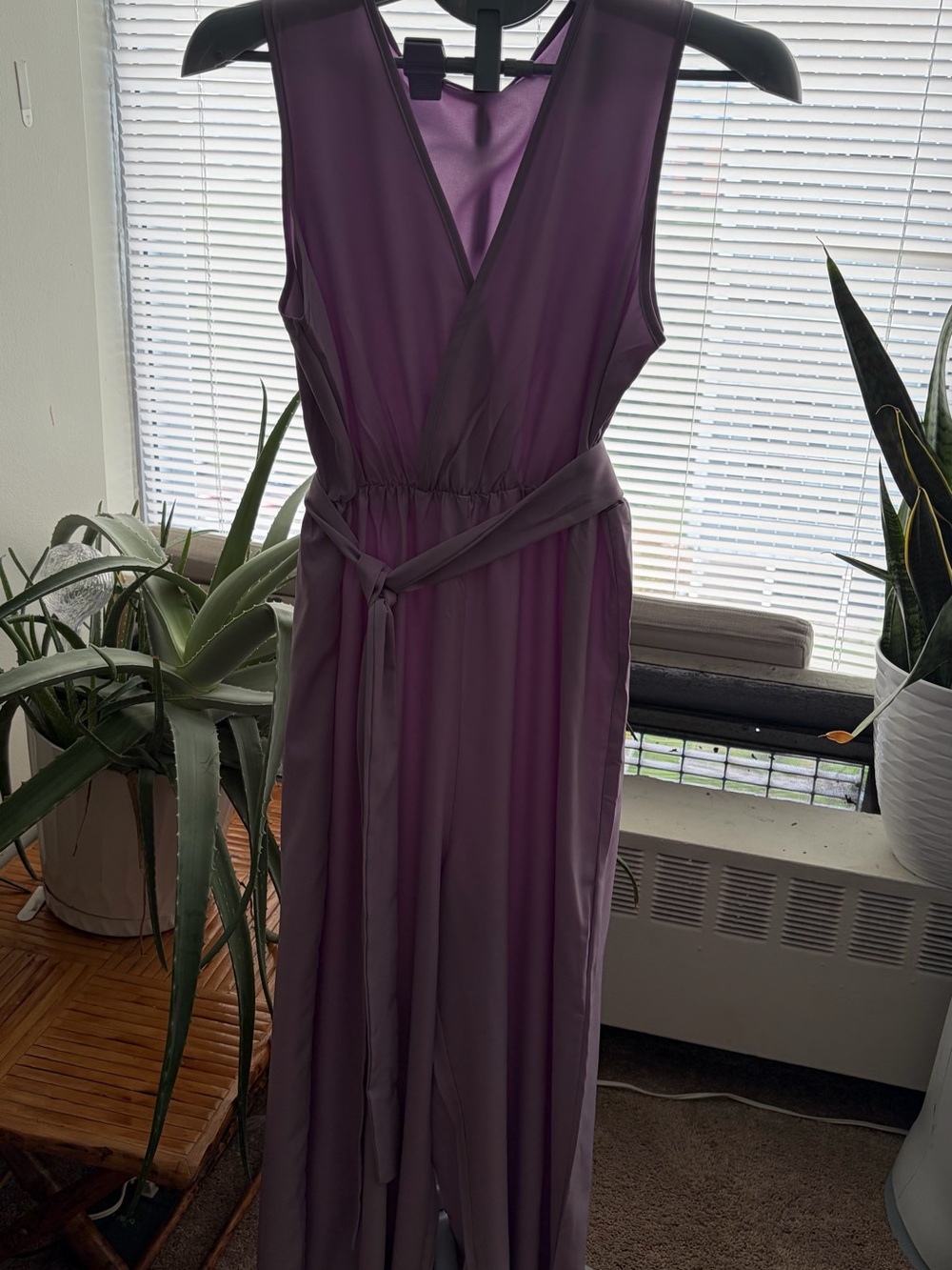 Sleeveless lavender Wrap Jumpsuit with Waist Tie